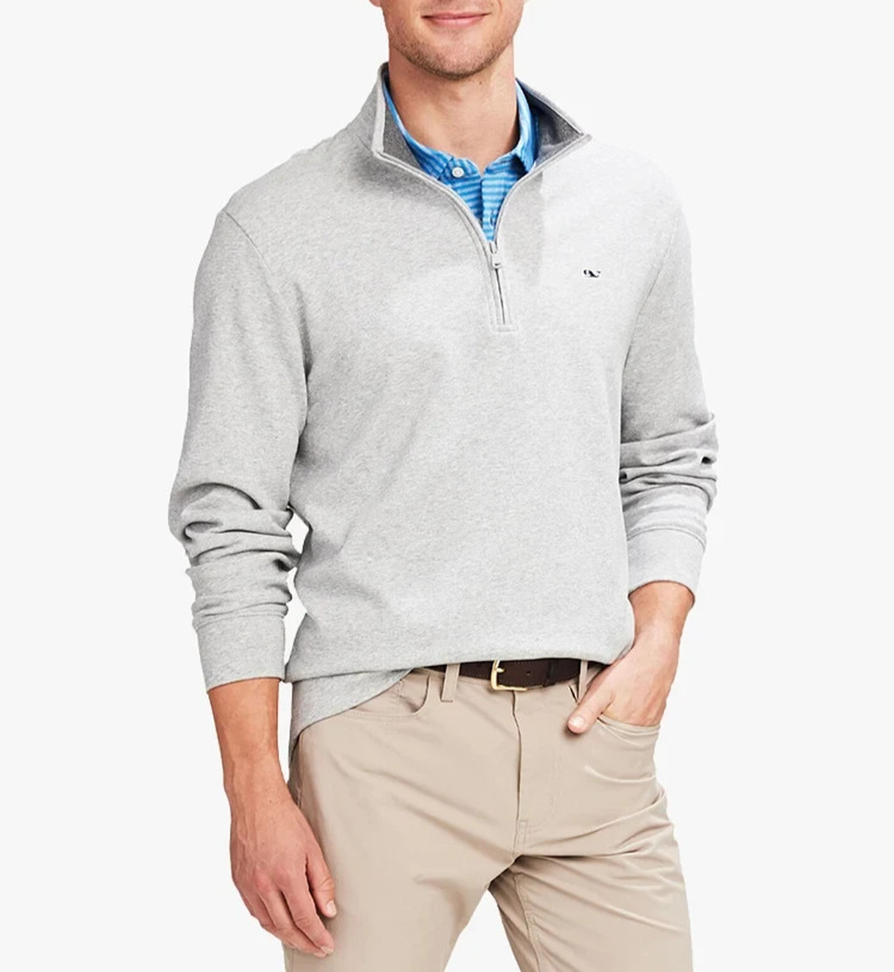 Vineyard Vines Gray Cotton Knit 1/4 Zip Mock Neck Pullover Sweatshirt L A010424